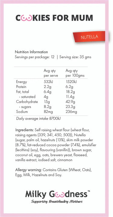 Nutella Lactation Cookies | Milky Goodness Lactation Cookies from Milky Goodness maternity store australia